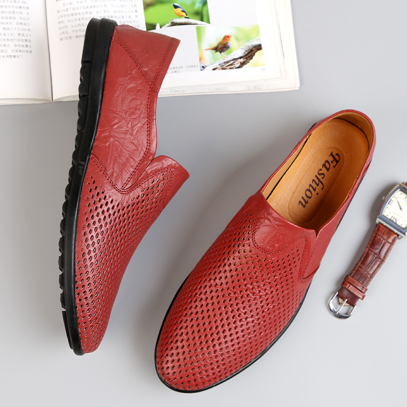 Derbies Homme Personnalité Tous Les Assortis Chaussures En Cuir Mocassin Décontractée Slip-on Rouge Marron