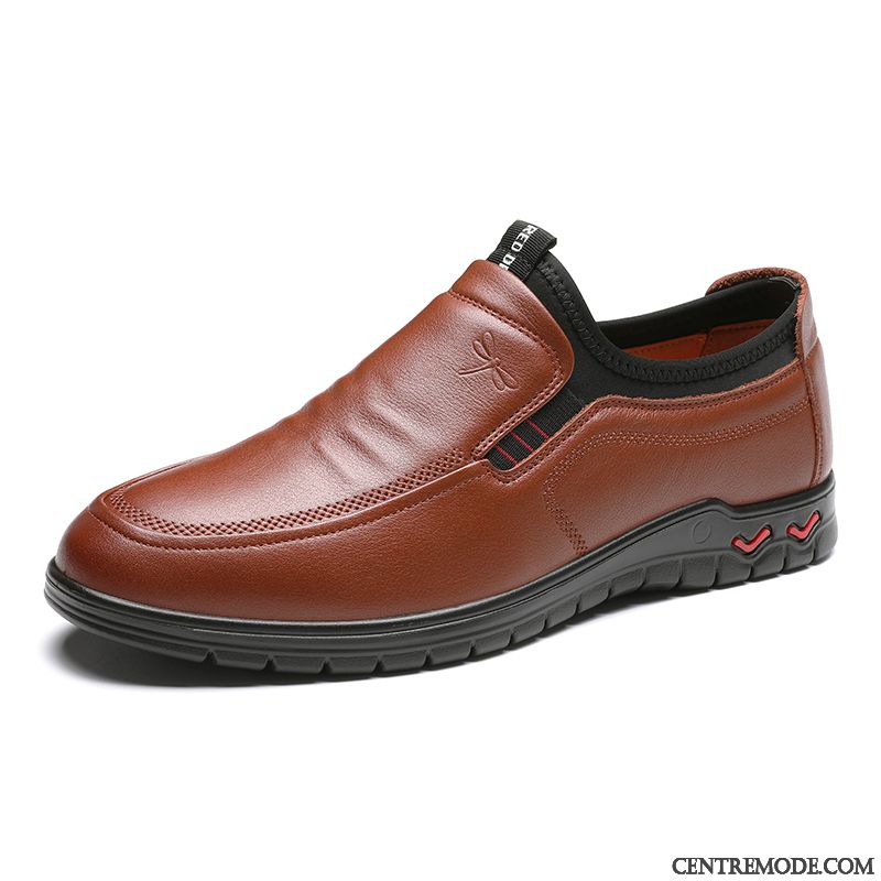 Derbies Homme Printemps Bout Rond Cuir Véritable Confortable Décontractée Chaussures En Cuir Rouge Brun