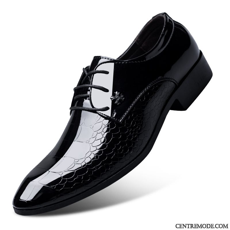 Derbies Homme Printemps Chaussures En Cuir Décontractée Tendance Angleterre Semelle Doux Noir