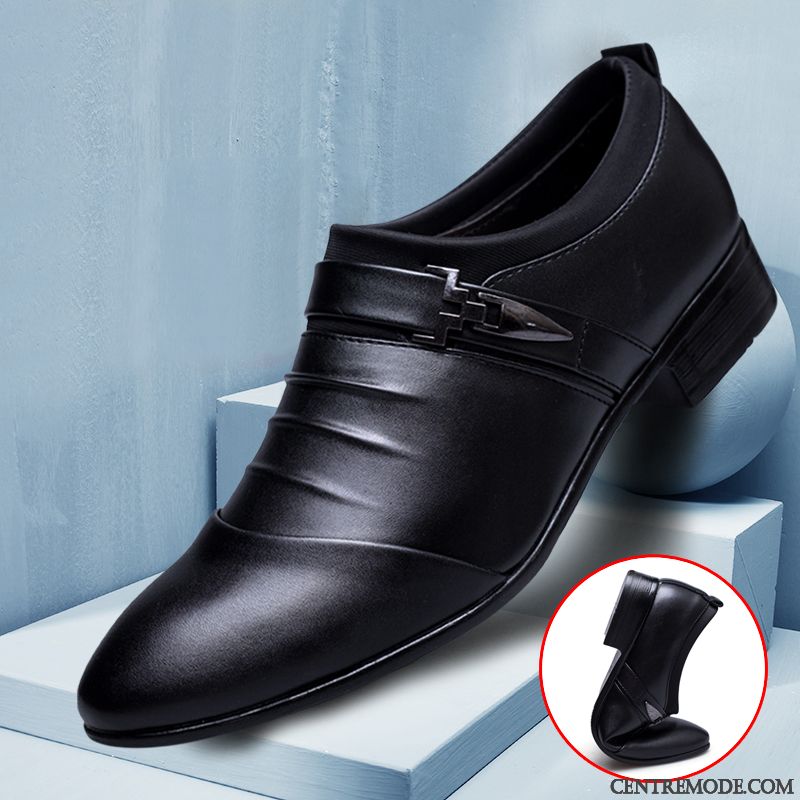 Derbies Homme Printemps Chaussures En Cuir Décontractée Tendance Angleterre Semelle Doux Noir