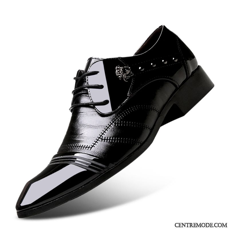 Derbies Homme Printemps Chaussures En Cuir Décontractée Tendance Angleterre Semelle Doux Noir