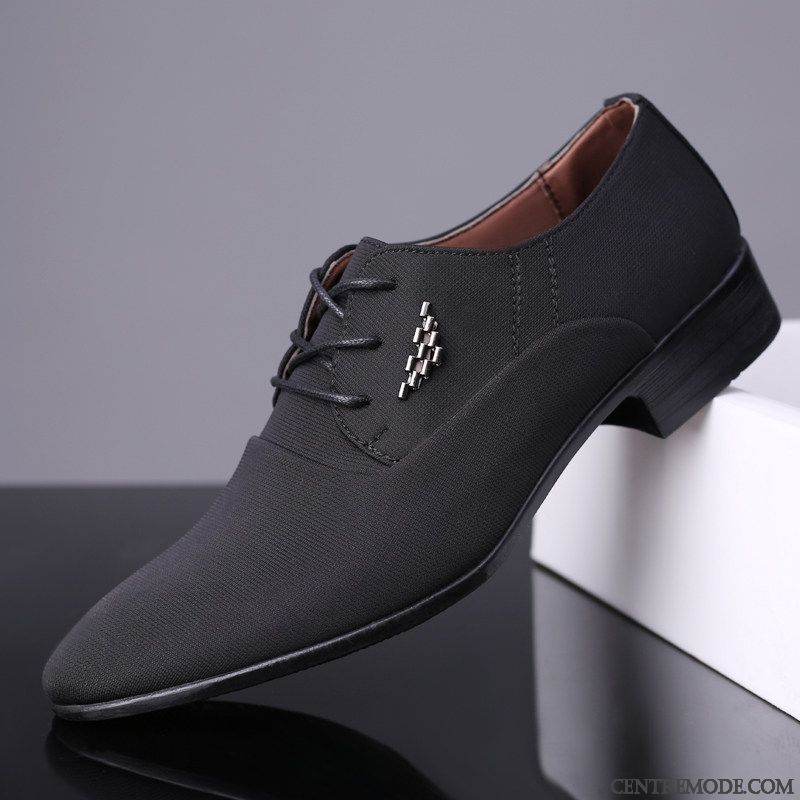 Derbies Homme Printemps Chaussures En Cuir Décontractée Tendance Angleterre Semelle Doux Noir