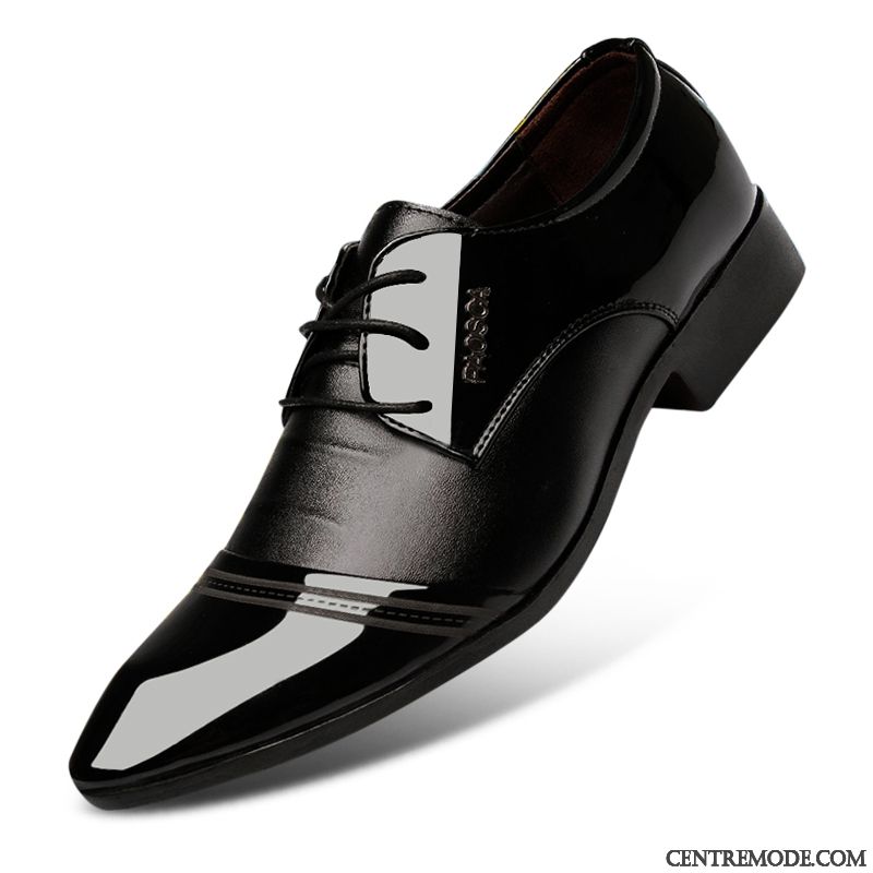 Derbies Homme Printemps Chaussures En Cuir Décontractée Tendance Angleterre Semelle Doux Noir