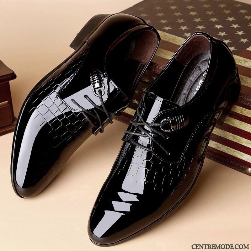 Derbies Homme Printemps Chaussures En Cuir Décontractée Tendance Angleterre Semelle Doux Noir