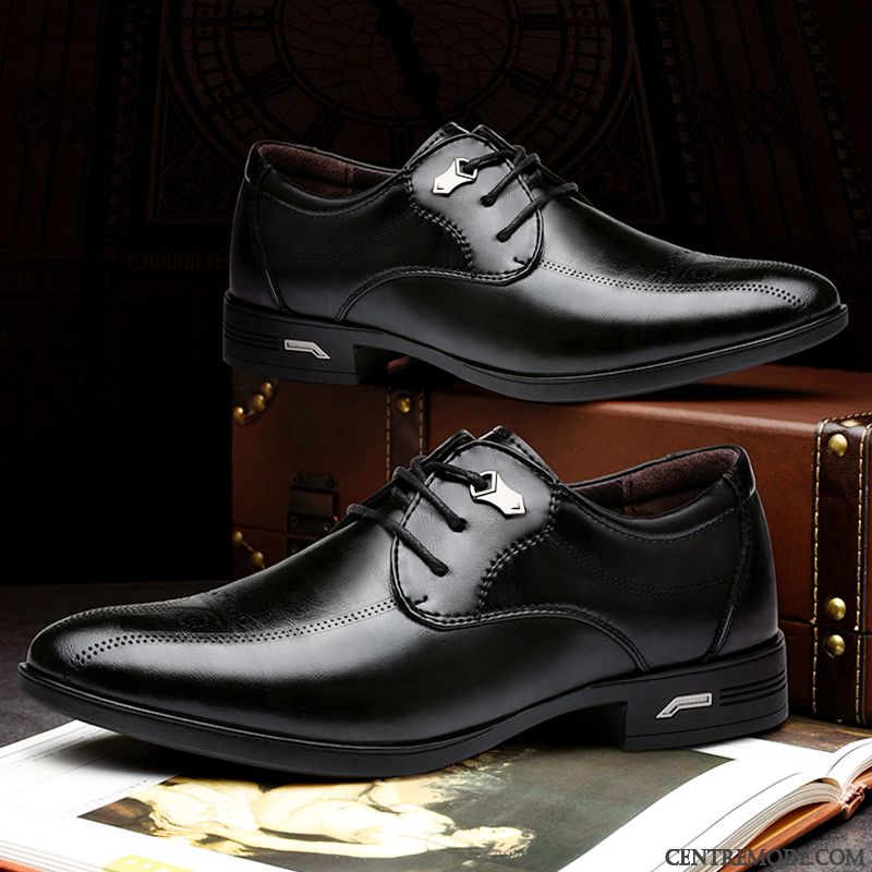 Derbies Homme Printemps Chaussures En Cuir Décontractée Tendance Angleterre Semelle Doux Noir