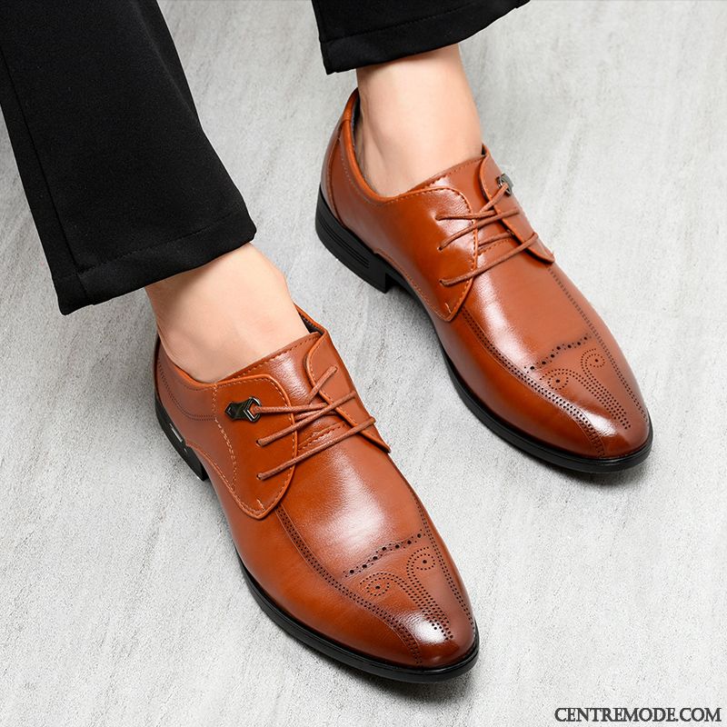 Derbies Homme Printemps Chaussures En Cuir Décontractée Tendance Angleterre Semelle Doux Noir