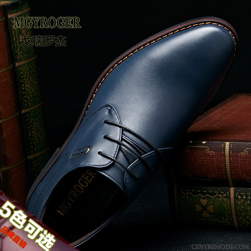 Derbies Homme Respirant Costume Formel Jeunesse Chaussures En Cuir Été Entreprise Bleu Brun