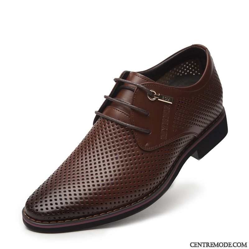 Derbies Homme Respirant Costume Formel Jeunesse Chaussures En Cuir Été Entreprise Bleu Brun