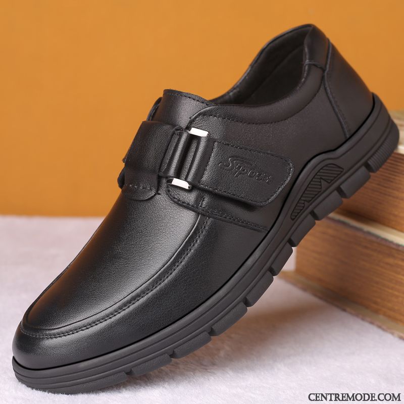 Derbies Homme Respirant Dessus Cuir Semelle Doux Entreprise Cuir Véritable Décontractée Noir