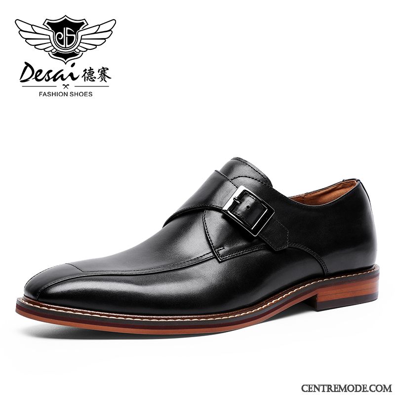 Derbies Homme Slip-on Chaussures En Cuir Costume Formel Angleterre Tête Carrée Cuir Véritable Brun