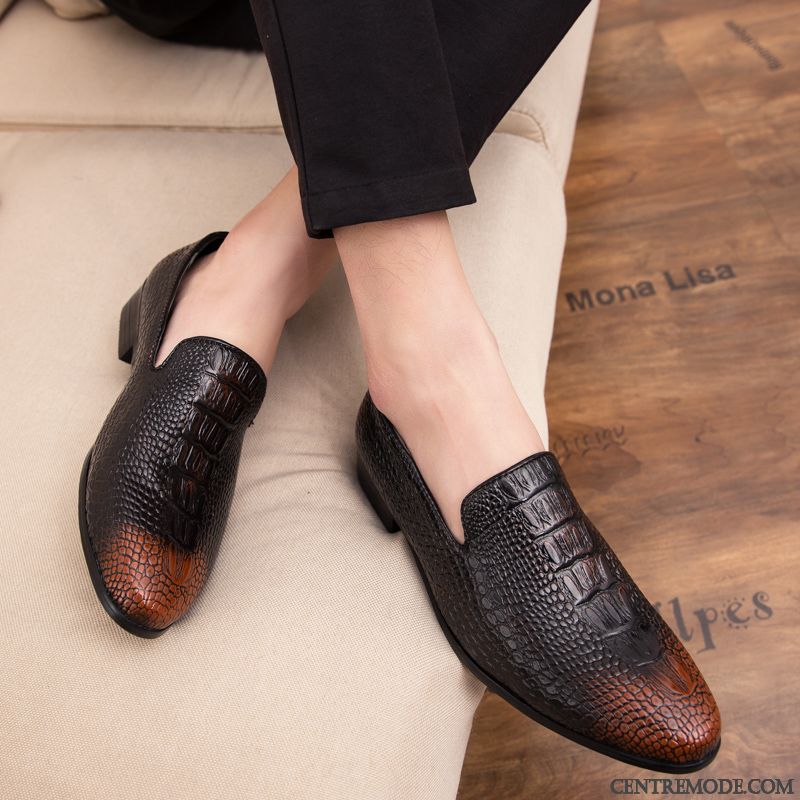 Derbies Homme Slip-on Crocodile Chaussures En Cuir Tendance Cuir Véritable Grande Taille Noir