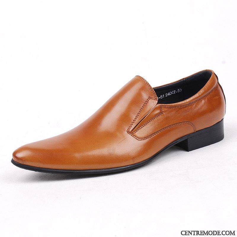 Derbies Homme Slip-on De Boîtier Angleterre Chaussures En Cuir Costume Formel Pointe Pointue Jaune Brun