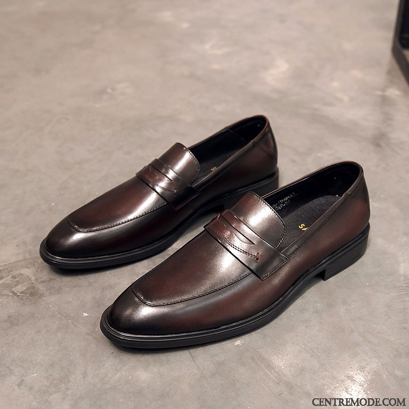 Derbies Homme Slip-on Rétro Tous Les Assortis Mocassin Angleterre Chaussures En Cuir Noir