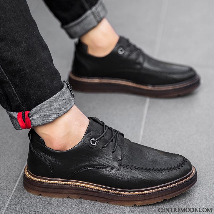 Derbies Homme Tendance Angleterre Chaussures En Cuir Décontractée Tous Les Assortis Étudiant Noir