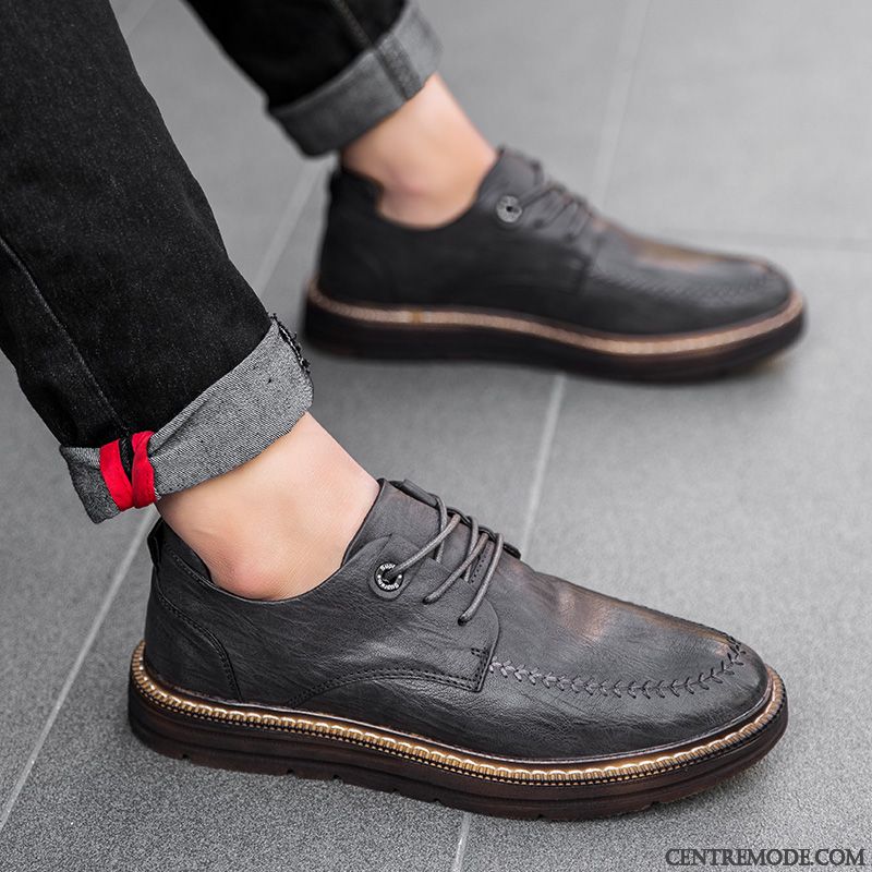 Derbies Homme Tendance Angleterre Chaussures En Cuir Décontractée Tous Les Assortis Étudiant Noir