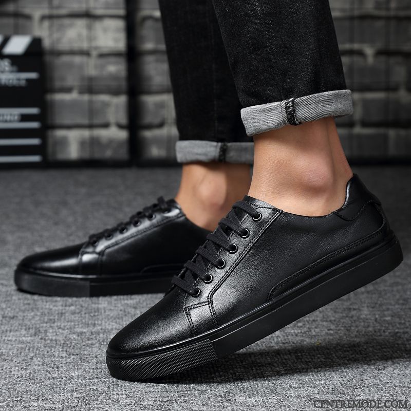 Derbies Homme Tendance Chaussures De Skate Pur Cuir Véritable Décontractée Angleterre Noir