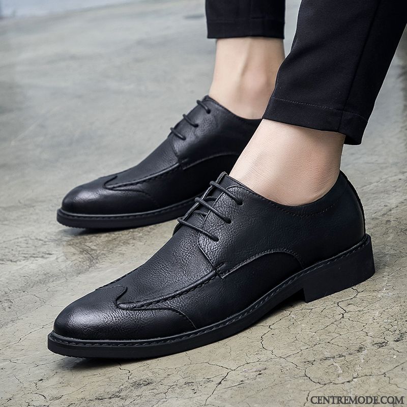 Derbies Homme Tendance Décontractée Jeunesse Tous Les Assortis Chaussures En Cuir Pointe Pointue Brun
