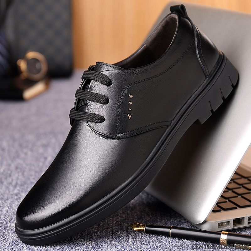 Derbies Homme Tous Les Assortis Angleterre Jeunesse Hiver Cuir Véritable Plus De Velours Noir