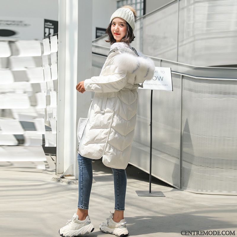 Doudoune Femme Ente Unten Capuche Hiver Longue Chauds Longues Blanc