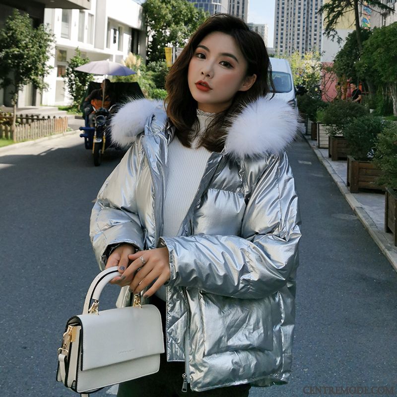 Doudoune Femme Ente Unten Grand Col De Fourrure Tendance Manteau Hiver Blanc Argent