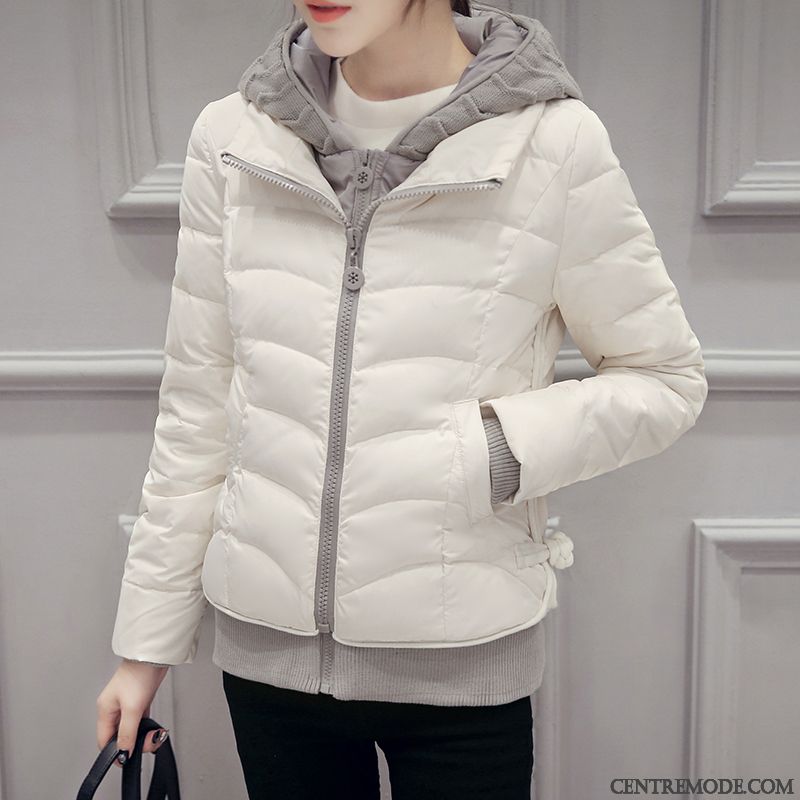 Doudoune Femme Tempérament Court Hiver Capuche Longues Simple Pure Blanc