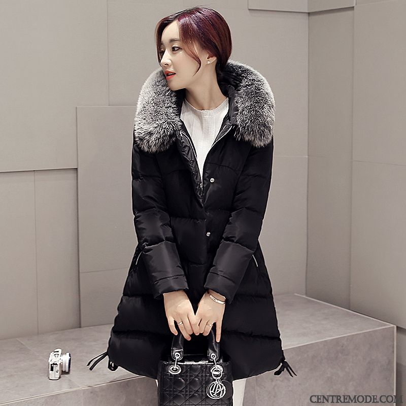 Doudoune Femme Tendance, Doudoune Femme Longue Capuche Fourrure Olive Verte Noir