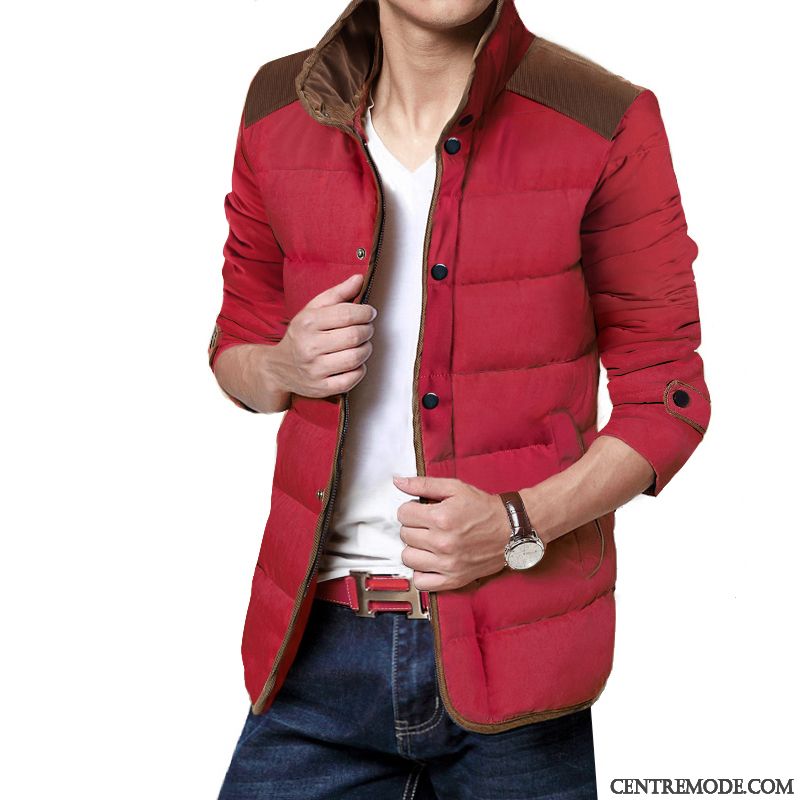 Doudoune Homme Avec Capuche Fourrure Vert Rouge, Mode Doudoune Homme