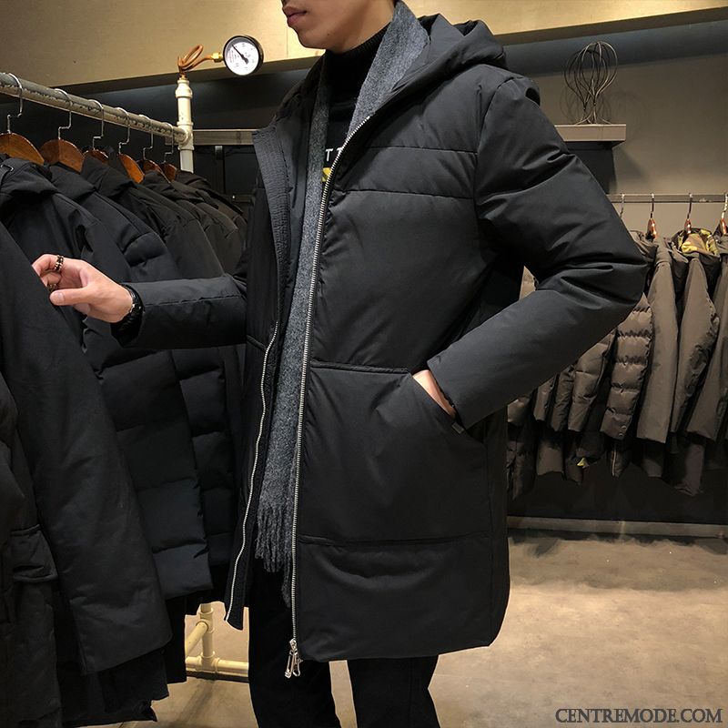 Doudoune Homme Épaissir Manteau Vêtements D'hiver Slim Tendance Capuche Noir