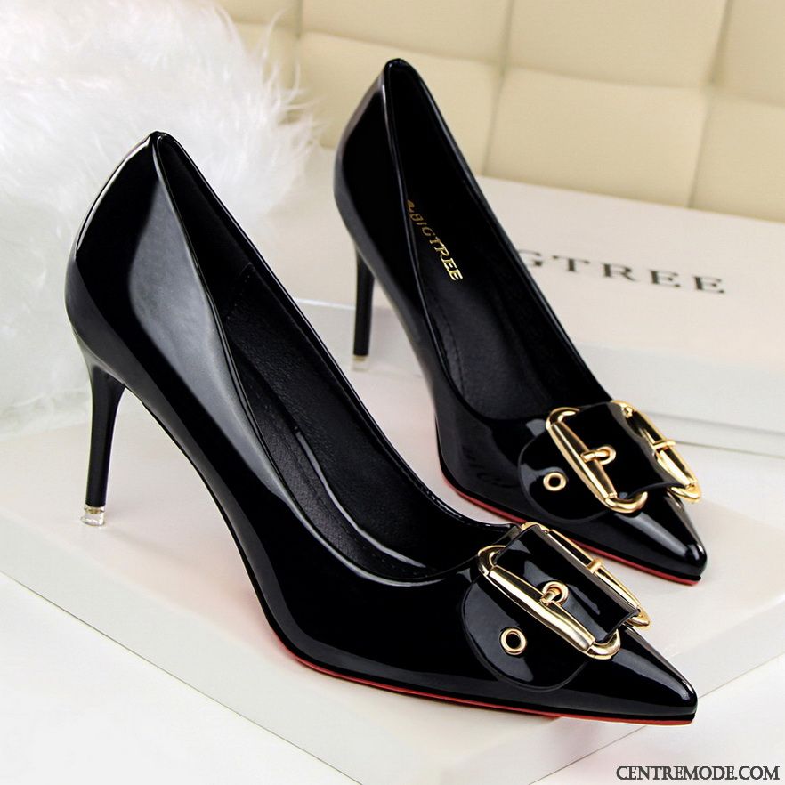 Escarpin Cuir Noir En Vente, Escarpins Noirs À Talons Seagreen Gris Fumé