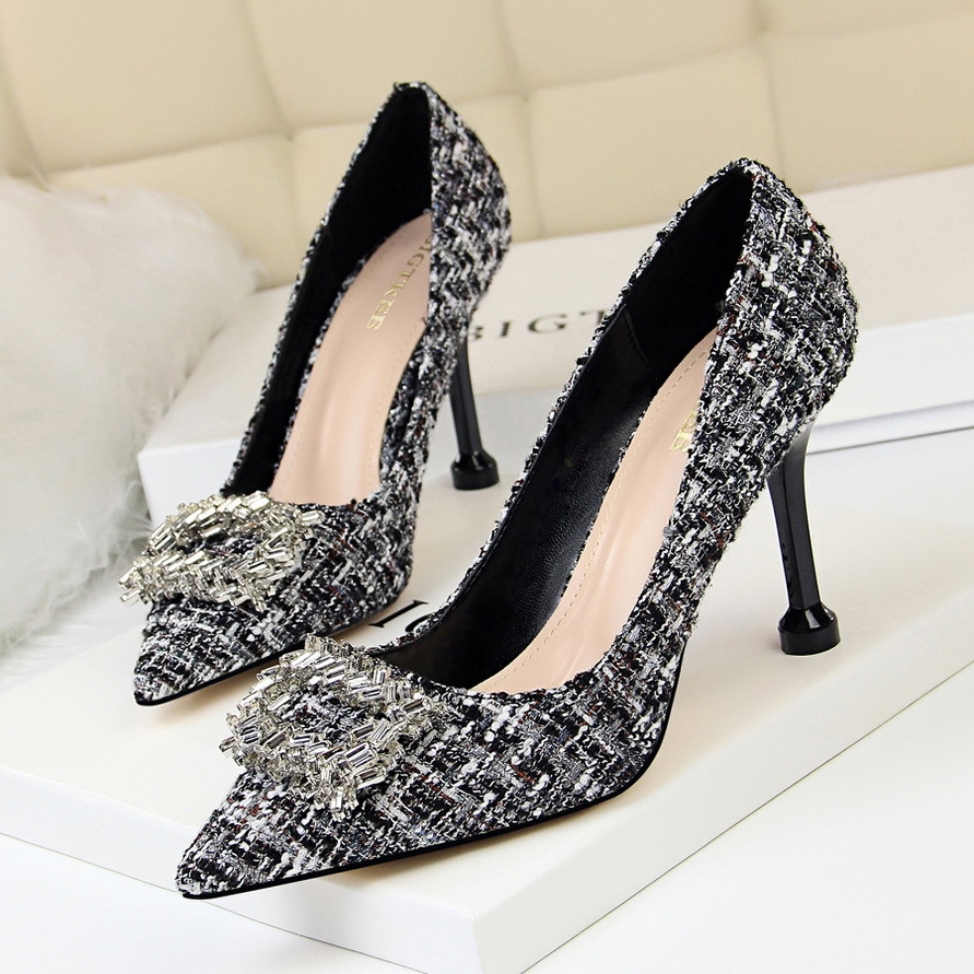 Escarpins Femme Basse Minces Ultra Talons Hauts Imitation Strass Printemps Noir Rouge Rose Clair