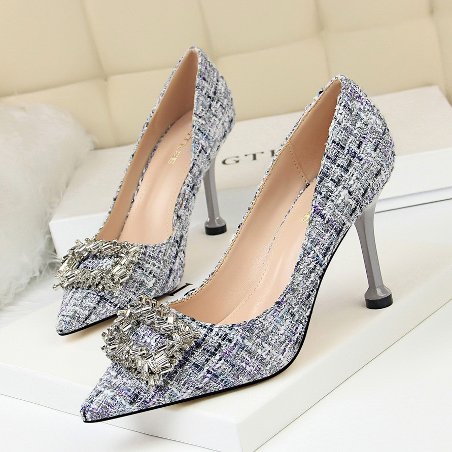 Escarpins Femme Basse Minces Ultra Talons Hauts Imitation Strass Printemps Noir Rouge Rose Clair
