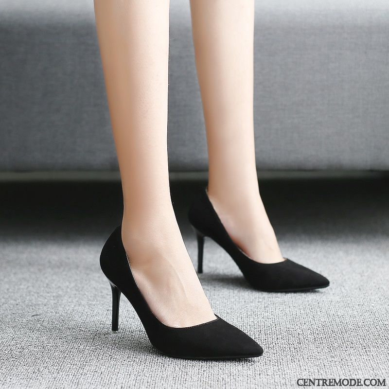 Escarpins Femme Chaussures De Travail Hiver Mode Minces Sexy Étiquette Noir Clair