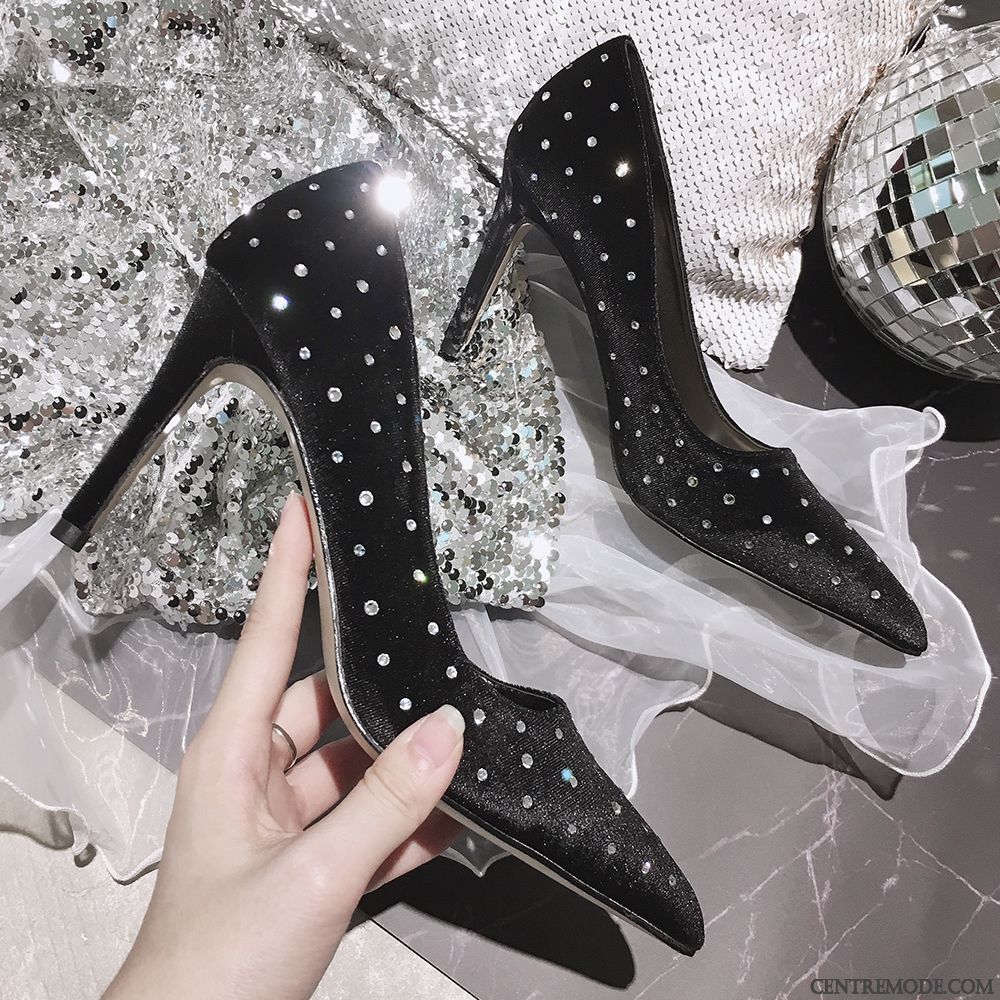 Escarpins Femme Derbies Imitation Strass Chaussures De Mariage Minces Noir Rouge Clair
