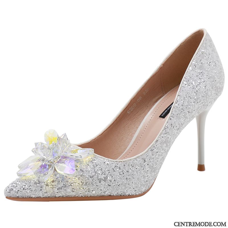 Escarpins Femme Derbies L'automne Étiquette Printemps Imitation Strass Fête Blanc