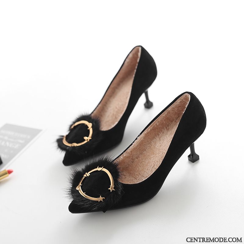 Escarpins Femme Plus De Velours Derbies Minces Pointe Pointue Chauds Hiver