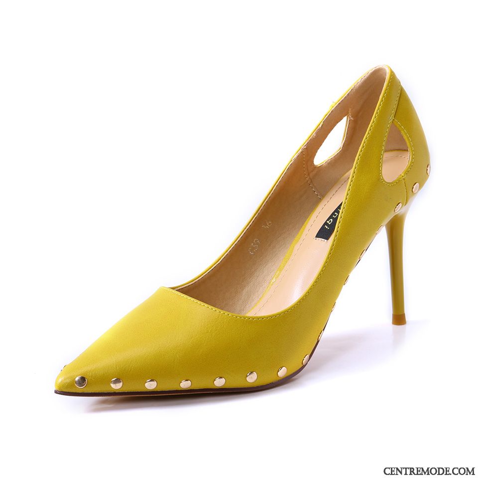 Escarpins Femme Pointe Pointue Rivet Mode Mince Derbies Affaires Jaune