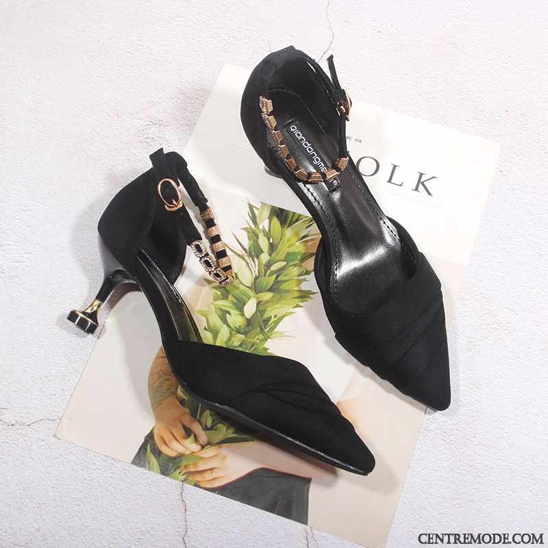 Escarpins Femme Pointe Pointue Tempérament Tous Les Assortis Printemps Derbies Talon Moyen Bleu Noir
