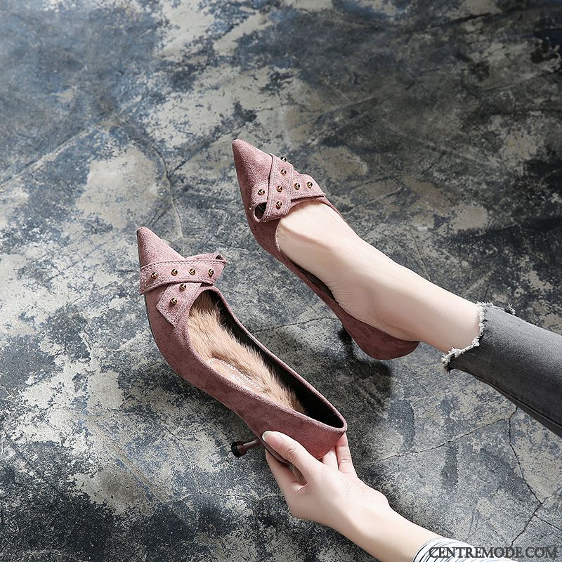 Escarpins Femme Talon Moyen Hiver Derbies L'automne Chauds Minces Rose
