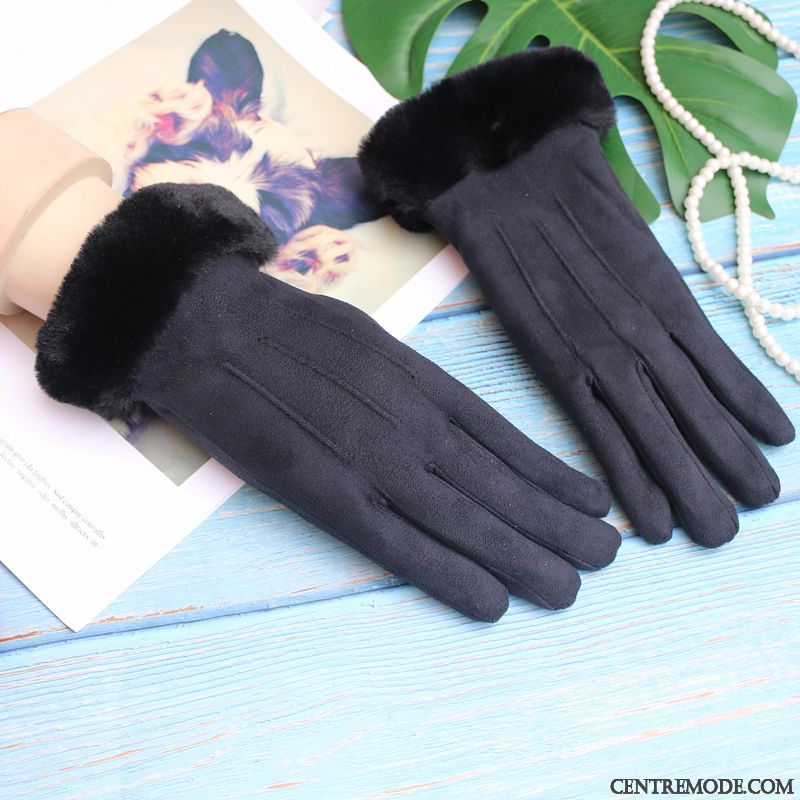 Gant Femme Hiver Conduire Étanche Au Vent Cachemire En Cuir Écran Tactile Étudiant Noir