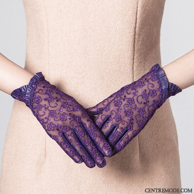 Gant Femme Hiver Printemps L'automne Peau De Mouton Cuir Véritable Conduire Violet