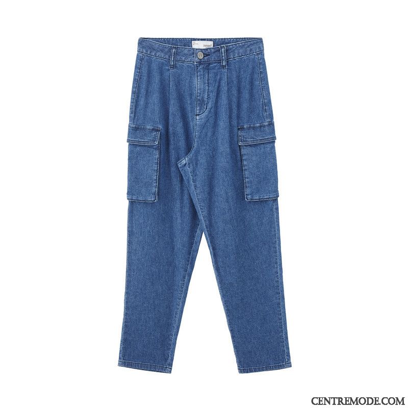 Jeans Femme Denim Pantalon Baggy Dimensionnel Personnalité Tendance Bleu