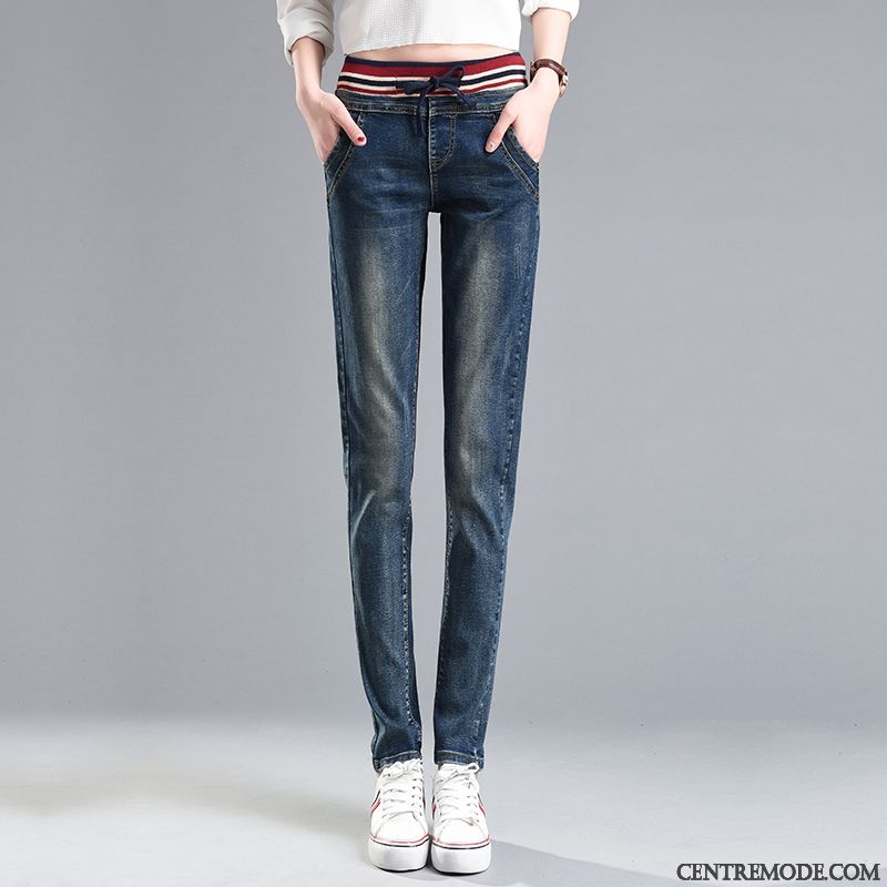 Jeans Femme Décontractée Épaissir Mince Baggy Haute Cintrée Extensible Bleu Clair