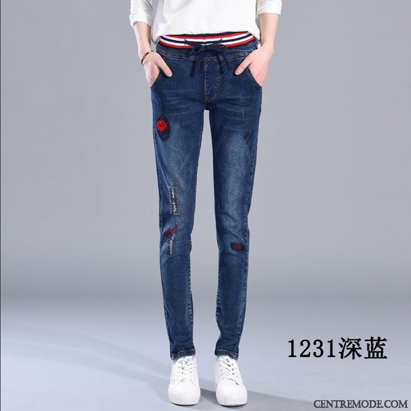 Jeans Femme Décontractée Épaissir Mince Baggy Haute Cintrée Extensible Bleu Clair