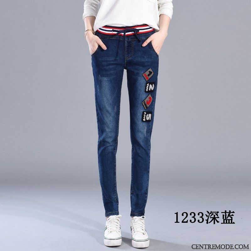 Jeans Femme Décontractée Épaissir Mince Baggy Haute Cintrée Extensible Bleu Clair