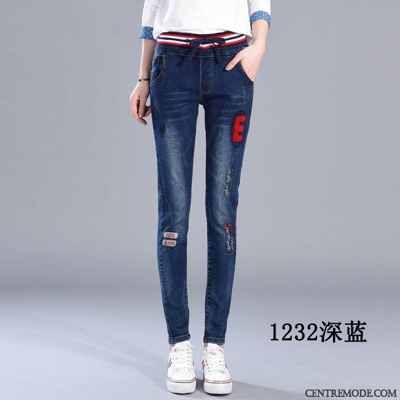 Jeans Femme Décontractée Épaissir Mince Baggy Haute Cintrée Extensible Bleu Clair