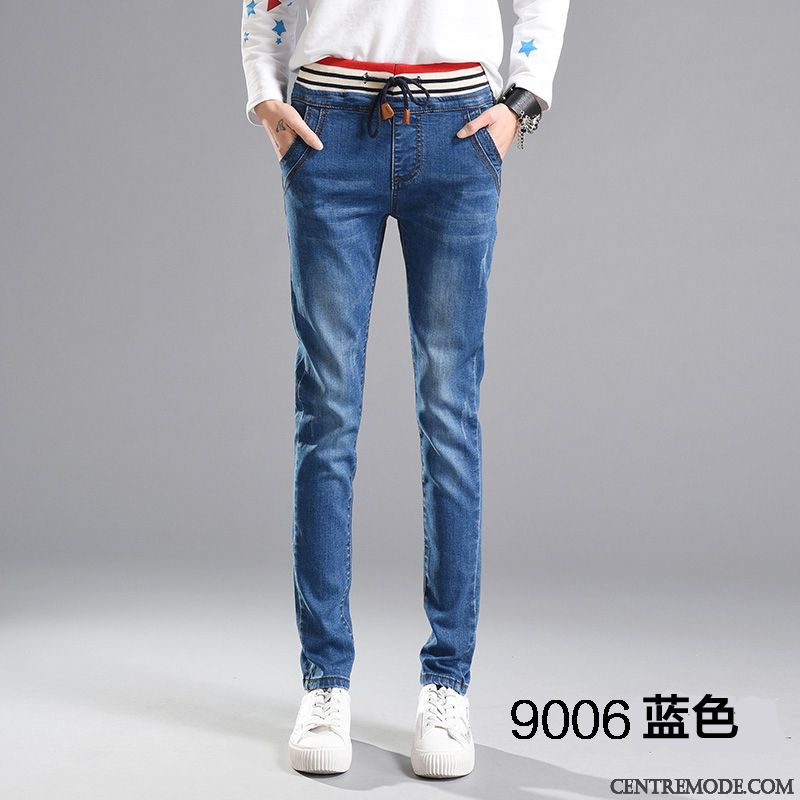 Jeans Femme Décontractée Épaissir Mince Baggy Haute Cintrée Extensible Bleu Clair