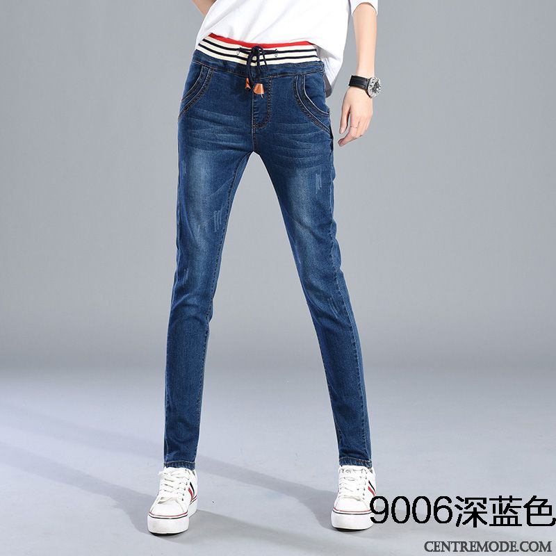 Jeans Femme Décontractée Épaissir Mince Baggy Haute Cintrée Extensible Bleu Clair