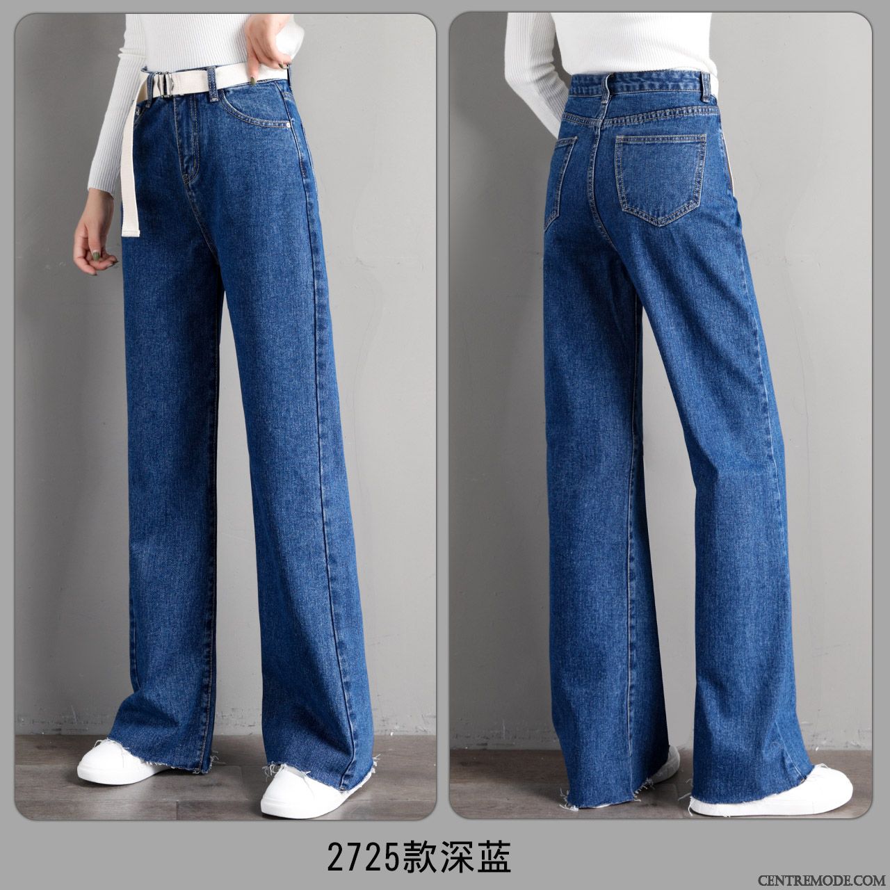 Jeans Femme Haute Cintrée Baggy Tendance Ceinture Pantalon Mince Bleu