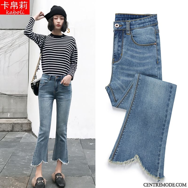 Jeans Femme Hiver Légèrement Pompon Haute Cintrée Printemps Mince Noir