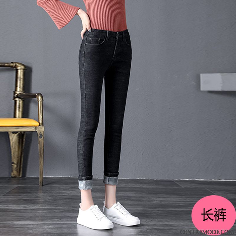 Jeans Femme Hiver Pantalon Plus De Velours Outwear Mince Épaissir Noir